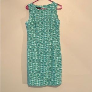 Green and white patterned dress